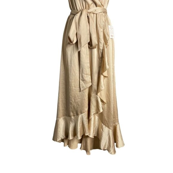 Show Me Your MuMu Womens Samantha Ruffle Wrap Dress True Gold Luxe Satin Medium - Picture 4 of 10